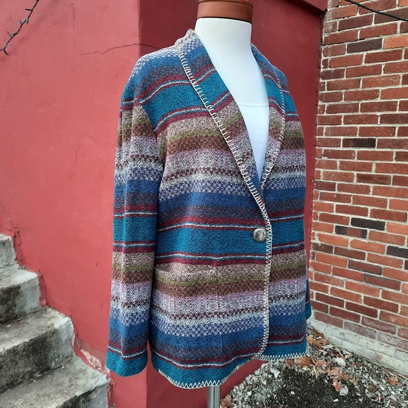 Vintage 90's Southwestern Print One Button Blazer Jacket Large - Picture 10 of 12